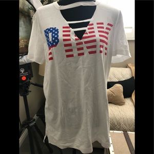 NWOT Pink T Shirt with American Flag theme